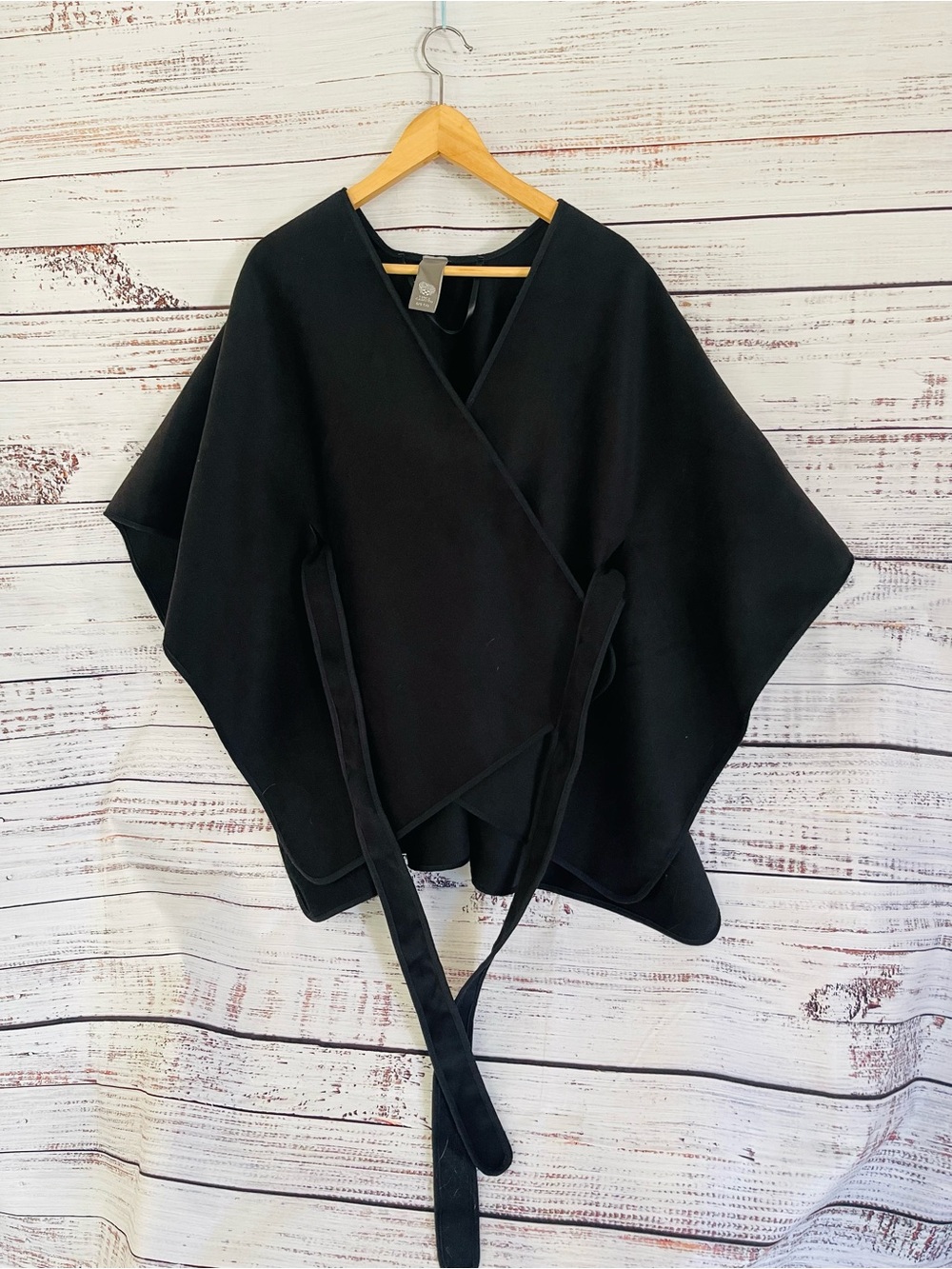 Vince Camuto Black Wrap Poncho with Self-Tie Belt